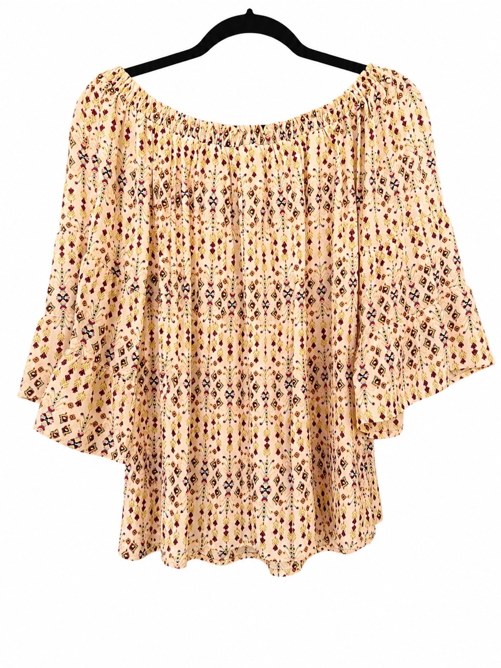 Boho Off-Shoulder & On-Shoulder Convertible Peasant Top - Beige Pattern